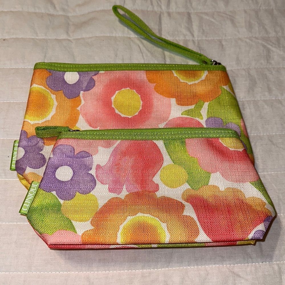 Clinique Set of Two Canvas Compact Foldable Make Up Cosmetic Travel Bags